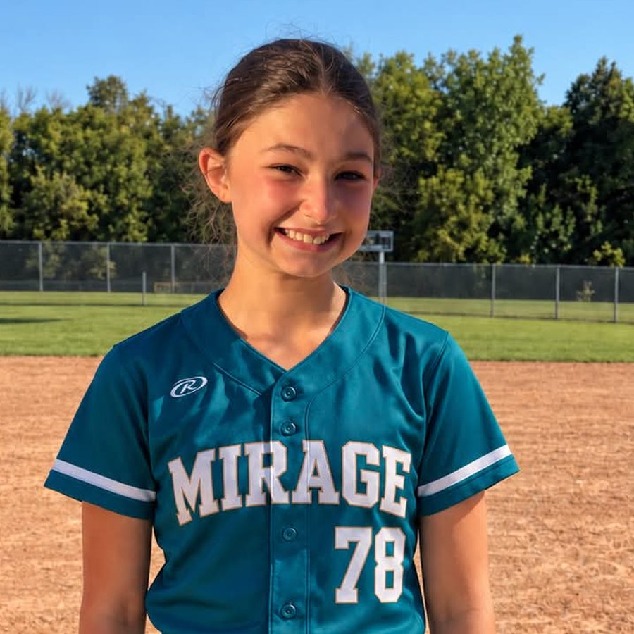 Hazel P. in her Mirage uniform on the infield